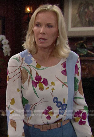 Brooke’s floral blouse with blue panel on The Bold and the Beautiful