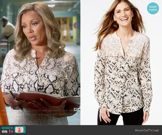 Calvin Klein Snakeskin-Print Utility Shirt worn by Maxine Robinson (Vanessa Williams) on Daytime Divas