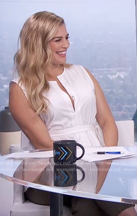 Carissa’s white split-neck top on E! News Daily Pop