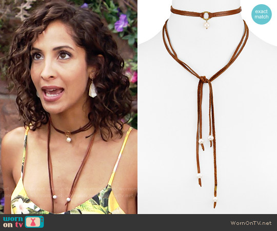 Chan Luu Leather & Cultured Freshwater Pearl Wrap Choker Necklace worn by Lily Winters (Christel Khalil) on The Young and the Restless