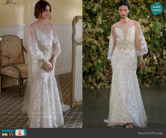Claire Pettibone Ariel Gown worn by Aria Montgomery (Lucy Hale) on Pretty Little Liars