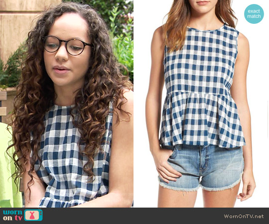 Current Elliott The Peplum Tank in Blue Wing Teal Check worn by Mattie Ashby (Lexie Stevenson) on The Young and the Restless