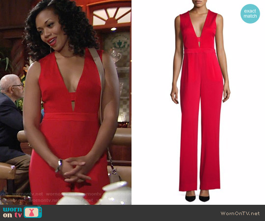Diane von Furstenberg Kyara Tuxedo Jumpsuit in Red worn by Hilary Curtis (Mishael Morgan) on The Young and the Restless