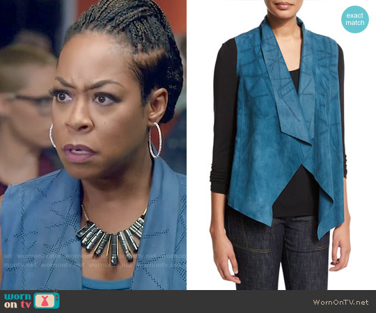 Elie Tahari Stormy Suede Hanky Vest worn by Mo Evans (Tichina Arnold) on Daytime Divas
