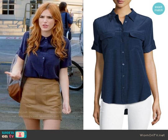 Equipment Short Sleeve Signature Shirt in Peacoat worn by Paige Townsen (Bella Thorne) on Famous in Love