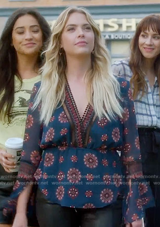 Hanna’s blue medallion print blouse on Pretty Little Liars