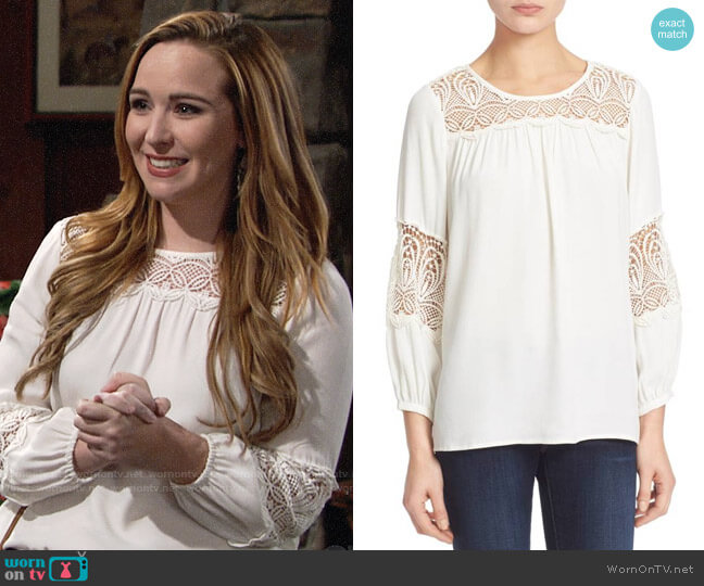 Joie Coastal Lace Inset Blouse worn by Mariah Copeland (Camryn Grimes) on The Young and the Restless