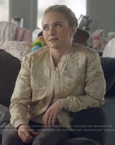 Juliette’s cream embroidered bomber jacket on Nashville