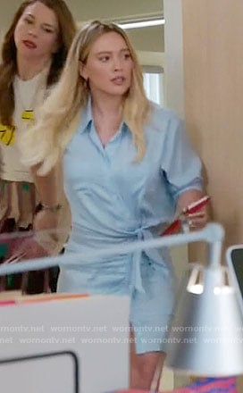 Kelsey’s blue tie-front shirtdress on Younger