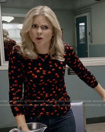 Liv’s black  cherry print sweater on iZombie
