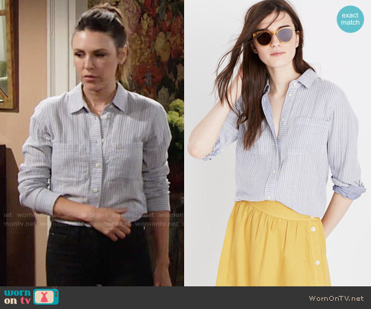 Madewell Striped Tie-back Shirt worn by Chloe Mitchell (Elizabeth Hendrickson) on The Young and the Restless