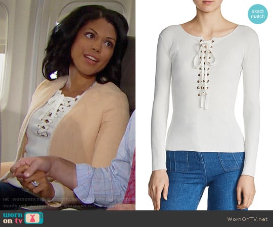 Maje Matana Lace-Up Sweater in Ecru worn by Maya Avant (Karla Mosley) on The Bold and the Beautiful