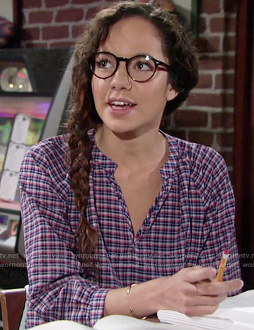 Mattie’s purple plaid top on The Young and the Restless