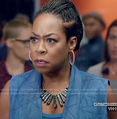 Mo’s blue perforated leather vest on Daytime Divas
