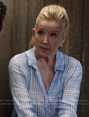 Nikki’s blue plaid blouse on The Young and the Restless