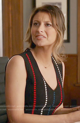 Peyton’s black top with red, white, and blue stripes on iZombie