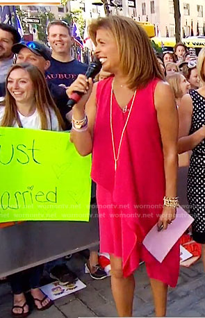 Hoda’s pink ruffle front sleeveless dress on Today