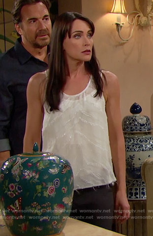 Quinn’s sheer white zebra stripe tank top on The Bold and the Beautiful
