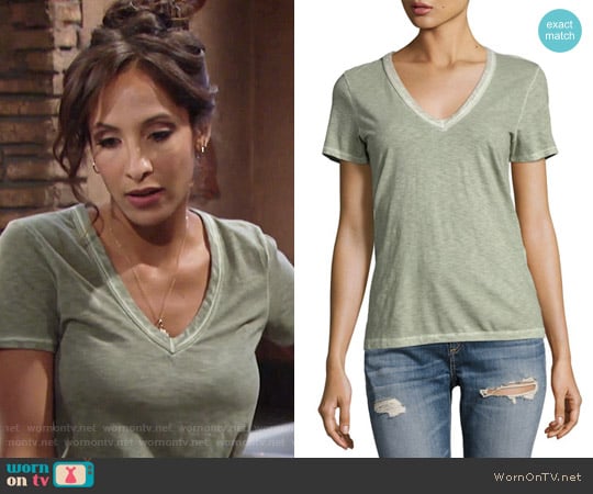 Rag & Bone Sublime Wash V Neck Tee in Vintage Army worn by Lily Winters (Christel Khalil) on The Young and the Restless