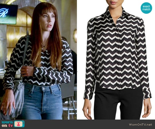 Rag & Bone Faye Chevron Print Silk Shirt worn by Spencer Hastings (Troian Bellisario) on Pretty Little Liars