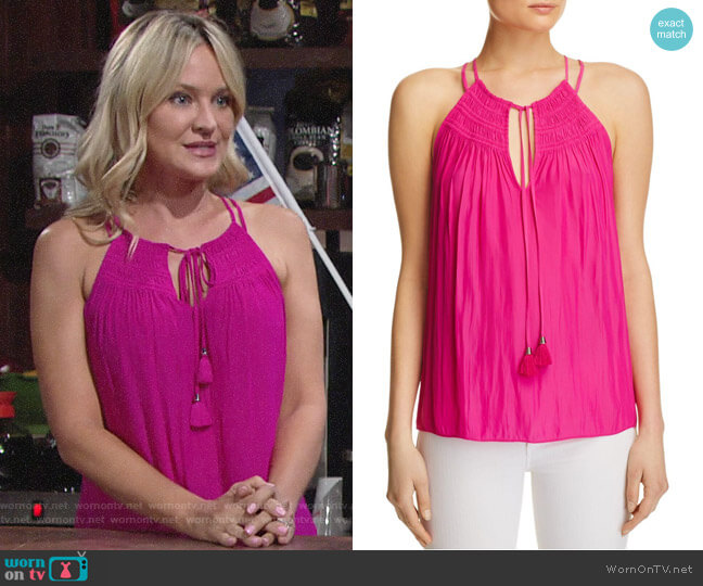 Ramy Brook Marissa Top in Paradise worn by Sharon Newman (Sharon Case) on The Young and the Restless