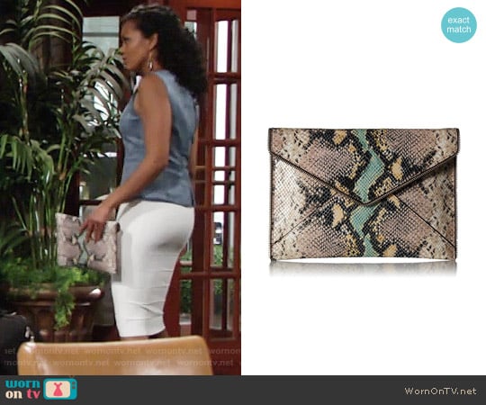 Rebecca Minkoff Snake Leo Clutch worn by Hilary Curtis (Mishael Morgan) on The Young and the Restless