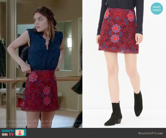 Sandro Lily Medallion Lace Skirt worn by Aria Montgomery (Lucy Hale) on Pretty Little Liars