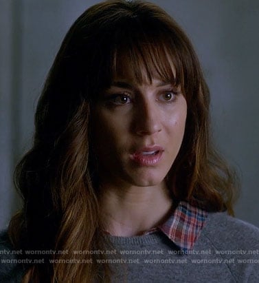 Spencer’s grey sweater with red plaid collar on Pretty Little Liars