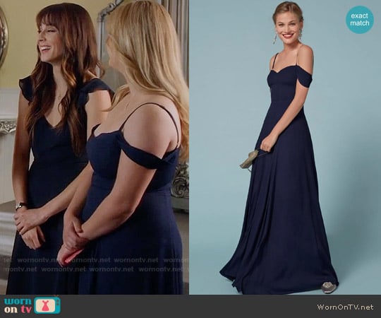 The Reformation Poppy Dress in Navy worn by Alison DiLaurentis (Sasha Pieterse) on Pretty Little Liars