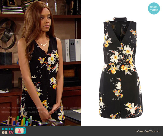 Topshop Daffodil Choker Playsuit worn by Nicole Avant (Reign Edwards) on The Bold and the Beautiful