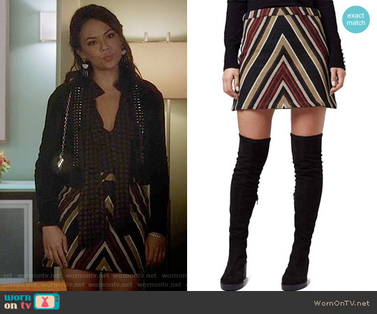 Topshop Chevron A-Line Miniskirt worn by Mona Vanderwaal (Janel Parrish) on Pretty Little Liars