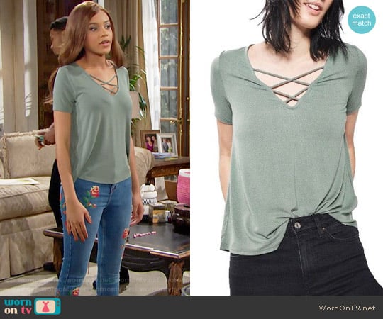Topshop Cross Neck Tee worn by Nicole Avant (Reign Edwards) on The Bold and the Beautiful