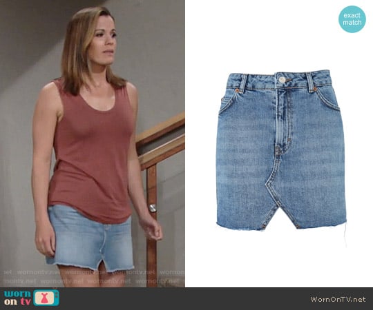 Topshop MOTO Denim Mini Skirt worn by Chelsea Lawson (Melissa Claire Egan) on The Young and the Restless