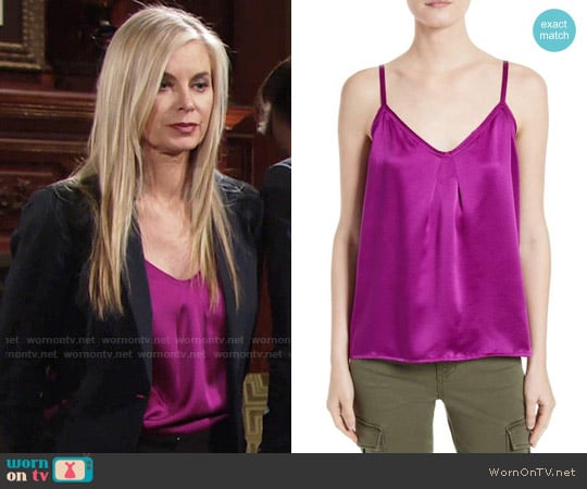Vince Pleated Silk Camisole in Magenta worn by Ashley Abbott (Eileen Davidson) on The Young and the Restless