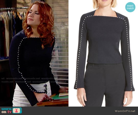 3.1 Phillip Lim Faux Pearl Trim Rib Knit Top worn by Sally Spectra (Courtney Hope) on The Bold and the Beautiful