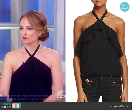 Alice + Olivia Monet Ruffled Silk Halter Top worn by Jedediah Bila on The View