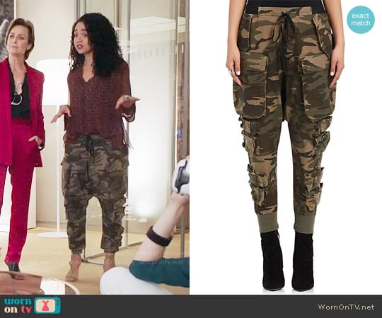 Ben Taverniti Unravel Project Camouflage Cargo Pants worn by Kat Edison (Aisha Dee) on The Bold Type
