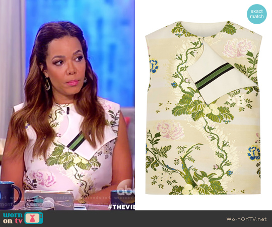 Calvin Klein Ribbon-trimmed silk and wool-blend jacquard blouse worn by Sunny Hostin on The View