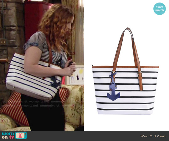 Coofit Stripes Tote Bag with Sea Anchor Pendant worn by Mariah Copeland (Camryn Grimes) on The Young and the Restless