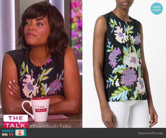 Diane von Furstenberg Floral Print Sleeveless Blouse worn by Aisha Tyler on The Talk