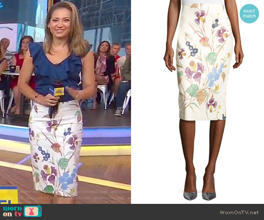 Diane von Furstenberg Floral Leather Midi Pencil Skirt worn by Ginger Zee on Good Morning America