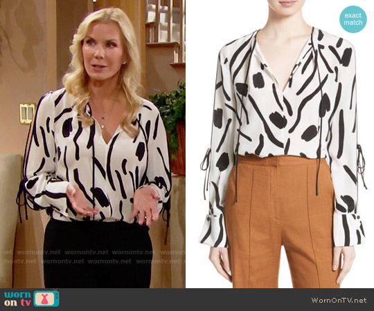 Diane von Furstenberg Slit Sleeve Silk Blouse worn by Brooke Logan (Katherine Kelly Lang) on The Bold and the Beautiful