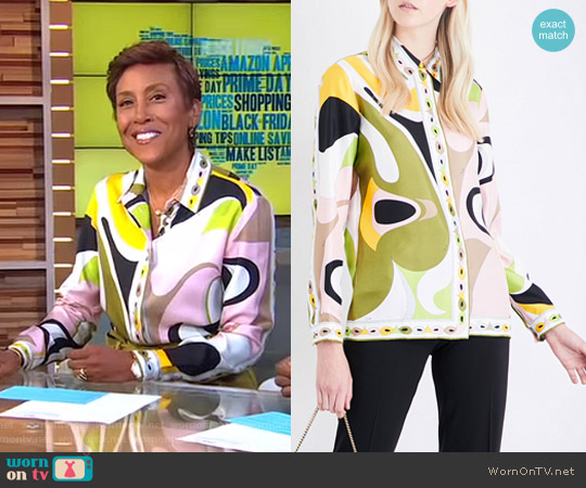 Emilio Pucci Abstract Graphic-Print Silk-Twill Shirt worn by Robin Roberts on Good Morning America