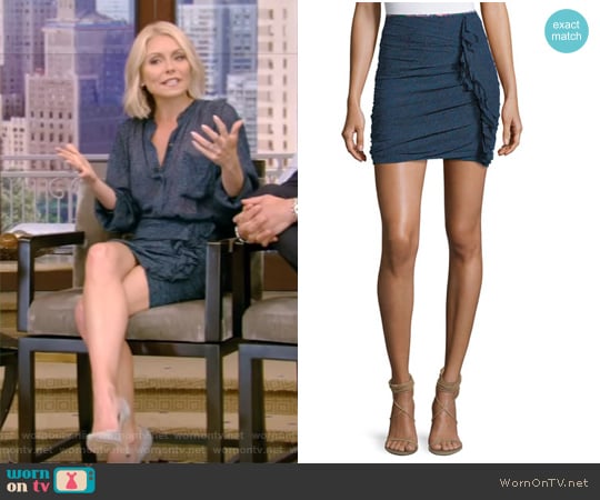 Isabel Marant Jipson High-Waist Ruched Printed Mini Skirt worn by Kelly Ripa on Live with Kelly and Mark
