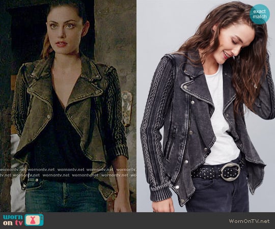 Free People Ruffle Moto Sweater Jacket worn by Hayley (Phoebe Tonkin) on The Originals