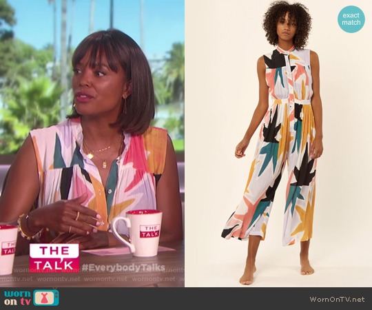 Mara Hoffman Superstar Sleeveless Gather Jumpsuit worn by Aisha Tyler on The Talk