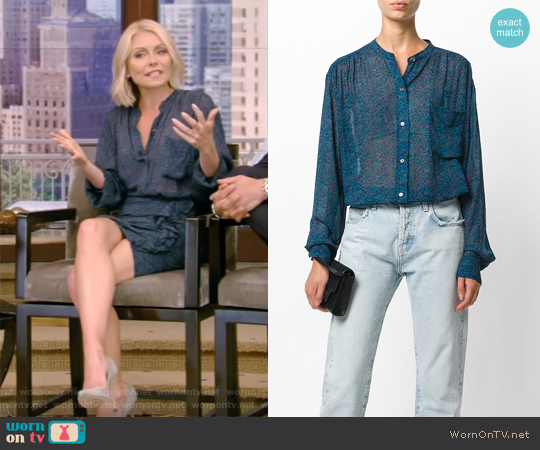 Isabel Marant Jaws Printed Chiffon Shirt worn by Kelly Ripa on Live with Kelly and Mark