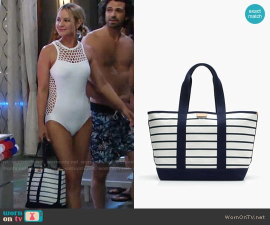 J.Crew Surfside Canvas Tote in Stripe worn by Sharon Newman (Sharon Case) on The Young and the Restless