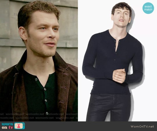 John Varvatos Silk Cashmere Waffle Knit Henley worn by Klaus Mikaelson (Joseph Morgan) on The Originals