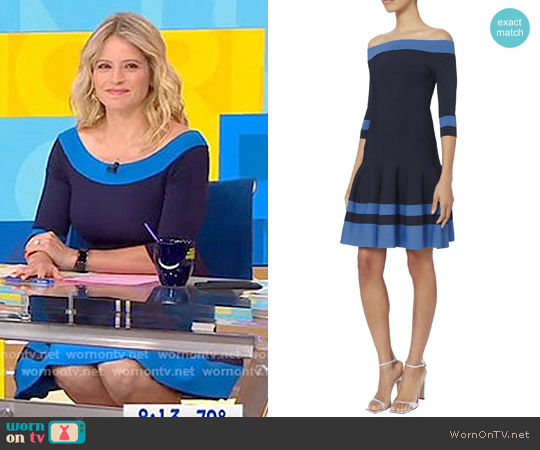 Jonathan Simkhai Off Shoulder Flare Dress worn by Sara Haines on Good Morning America